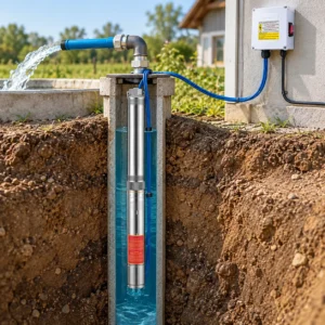 Esquema técnico de montaje para bomba sumergible LEO en pozo