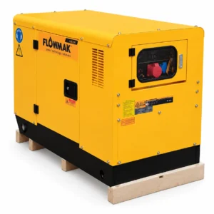 Vista general de la estructura del generador diesel Flowmak con conexiones ATS